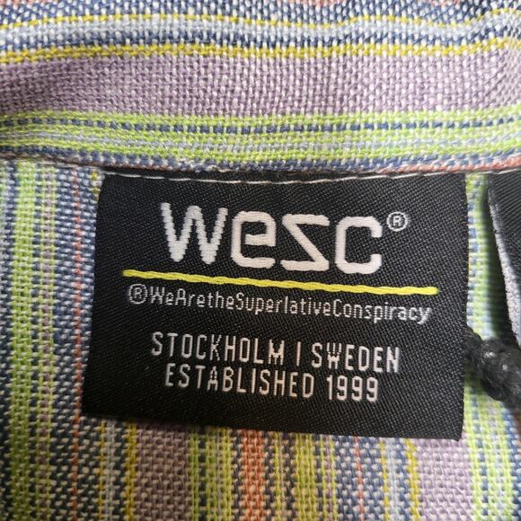 Wezc Linen Blend Shirt Mens M Striped Button Up Short Sleeve - Picture 2 of 9